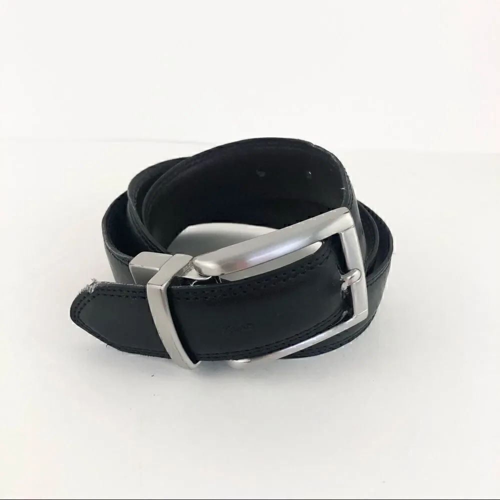 Black leather belt with silver square buckle
